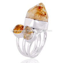Natural Citrine And Multi Gemstone 925 Sterling Silver Ring